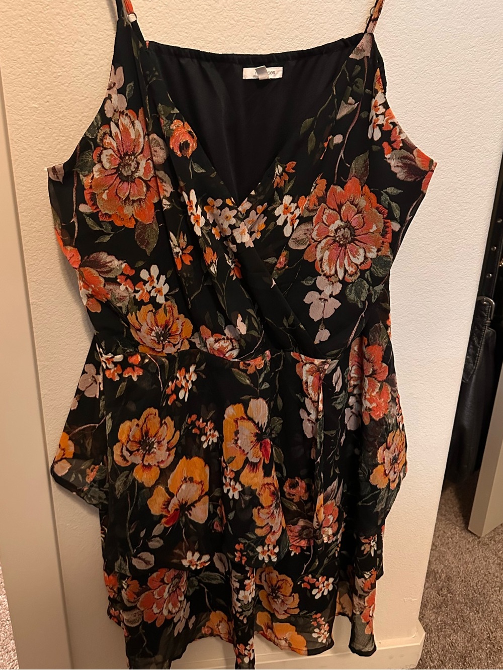 Black Floral Surplice V-Neck Sleeveless Dress